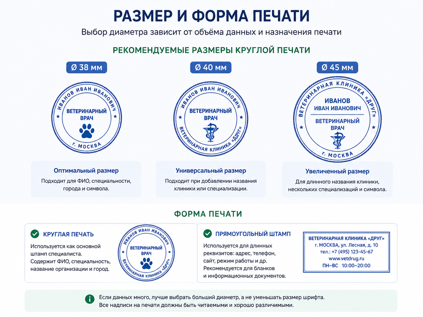 Круглая печать ветеринарного врача стандартного размера